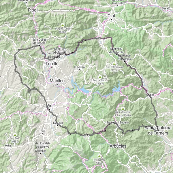 Karten-Miniaturansicht der Radinspiration "Bergstraßenrunde von Santa Coloma de Farners" in Cataluña, Spain. Erstellt vom Tarmacs.app-Routenplaner für Radtouren