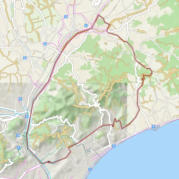 Miniatura della mappa di ispirazione al ciclismo "Giro in bicicletta da Santa Coloma de Gramenet ad Alella e ritorno" nella regione di Cataluña, Spain. Generata da Tarmacs.app, pianificatore di rotte ciclistiche