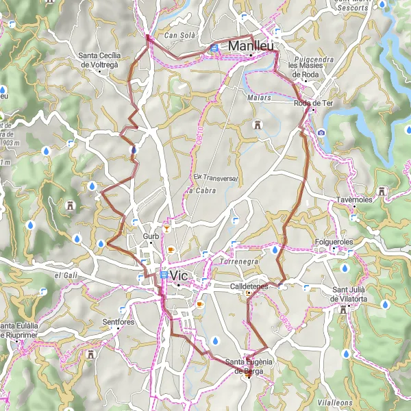 Map miniature of "Gravel Route: Nature and Small Towns" cycling inspiration in Cataluña, Spain. Generated by Tarmacs.app cycling route planner