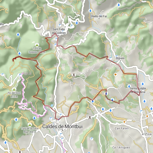 Miniaturní mapa "Scenic gravel route with historical highlights" inspirace pro cyklisty v oblasti Cataluña, Spain. Vytvořeno pomocí plánovače tras Tarmacs.app