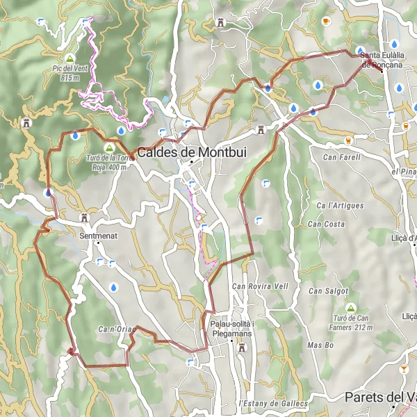 Miniatura della mappa di ispirazione al ciclismo "Esplorazione Gravel tra Santa Eulàlia de Ronçana e Torre de la Presó" nella regione di Cataluña, Spain. Generata da Tarmacs.app, pianificatore di rotte ciclistiche