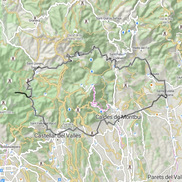 Miniaturní mapa "Road Route to Gallifa" inspirace pro cyklisty v oblasti Cataluña, Spain. Vytvořeno pomocí plánovače tras Tarmacs.app