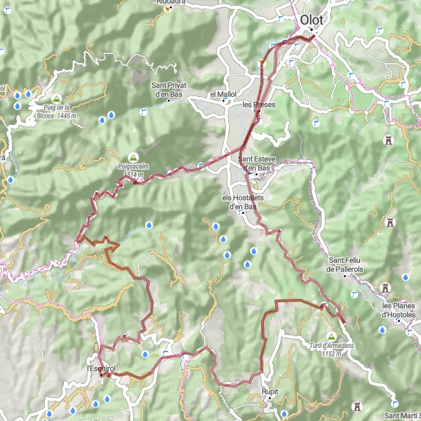 Miniatuurkaart van de fietsinspiratie "Gravelroute door Bracons" in Cataluña, Spain. Gemaakt door de Tarmacs.app fietsrouteplanner