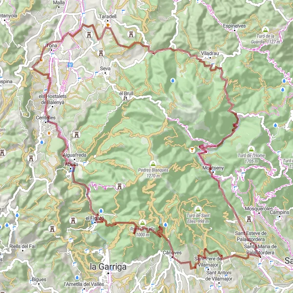 Miniature de la carte de l'inspiration cycliste "Aventure à travers la nature autour de Santa Maria de Palautordera" dans la Cataluña, Spain. Générée par le planificateur d'itinéraire cycliste Tarmacs.app