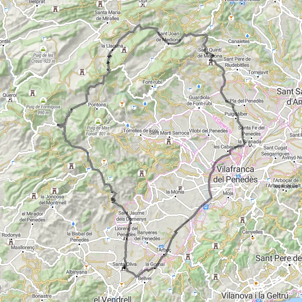 Miniatuurkaart van de fietsinspiratie "Roadtrip door het paradijs van Catalonië" in Cataluña, Spain. Gemaakt door de Tarmacs.app fietsrouteplanner