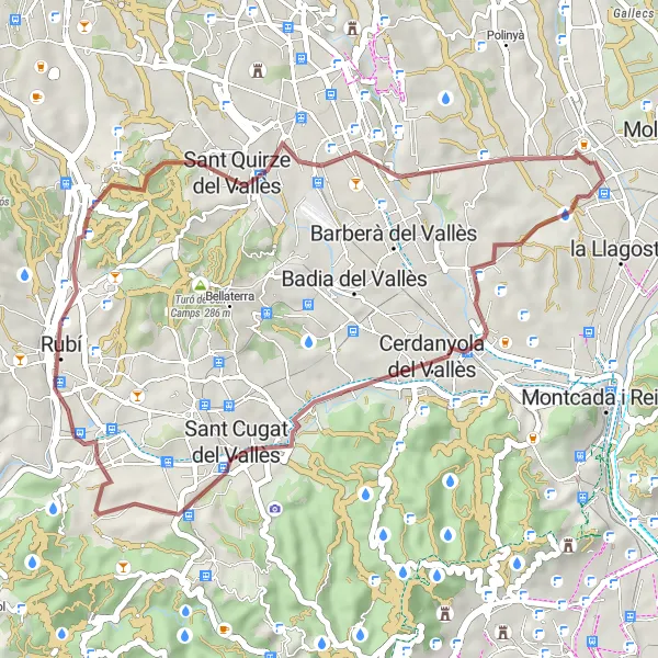 Miniatura della mappa di ispirazione al ciclismo "Tour in bicicletta attraverso la natura e la storia" nella regione di Cataluña, Spain. Generata da Tarmacs.app, pianificatore di rotte ciclistiche