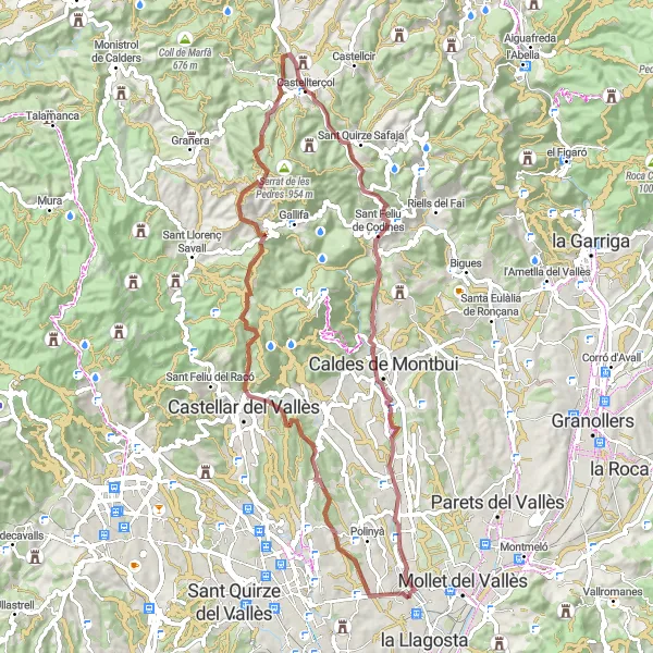 Miniaturní mapa "Kolem Castellar del Vallès" inspirace pro cyklisty v oblasti Cataluña, Spain. Vytvořeno pomocí plánovače tras Tarmacs.app