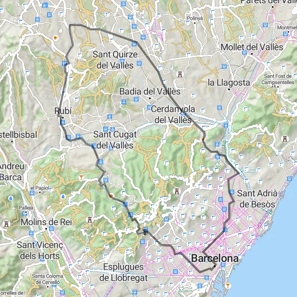 Karten-Miniaturansicht der Radinspiration "Rundtour um Castell de Rubí" in Cataluña, Spain. Erstellt vom Tarmacs.app-Routenplaner für Radtouren