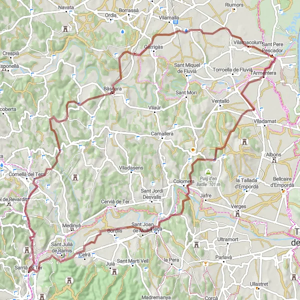 Map miniature of "Galliners Adventure" cycling inspiration in Cataluña, Spain. Generated by Tarmacs.app cycling route planner