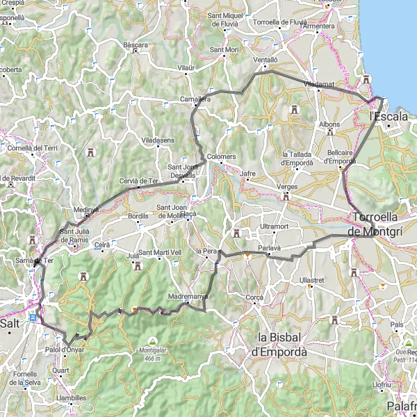 Miniature de la carte de l'inspiration cycliste "Tour des Châteaux et Vues Panoramiques" dans la Cataluña, Spain. Générée par le planificateur d'itinéraire cycliste Tarmacs.app