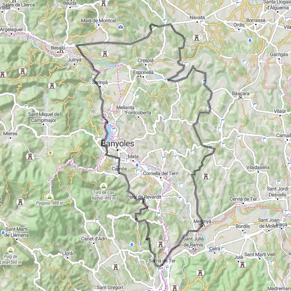 Map miniature of "Sarrià de Ter Route" cycling inspiration in Cataluña, Spain. Generated by Tarmacs.app cycling route planner