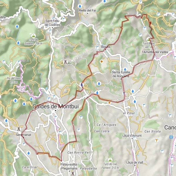 Miniatura della mappa di ispirazione al ciclismo "Giro in bicicletta da Sentmenat a Torre de la Presó" nella regione di Cataluña, Spain. Generata da Tarmacs.app, pianificatore di rotte ciclistiche