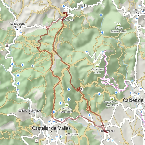 Miniature de la carte de l'inspiration cycliste "Boucle du Castell de Sentmenat et du Turó Gentil" dans la Cataluña, Spain. Générée par le planificateur d'itinéraire cycliste Tarmacs.app