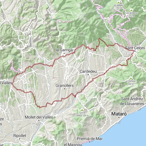 Miniatura della mappa di ispirazione al ciclismo "Giro in bici intorno a Sentmenat" nella regione di Cataluña, Spain. Generata da Tarmacs.app, pianificatore di rotte ciclistiche