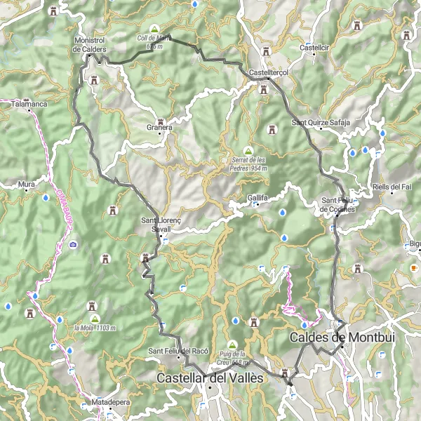 Karten-Miniaturansicht der Radinspiration "Sentmenat nach Caldes de Montbui" in Cataluña, Spain. Erstellt vom Tarmacs.app-Routenplaner für Radtouren