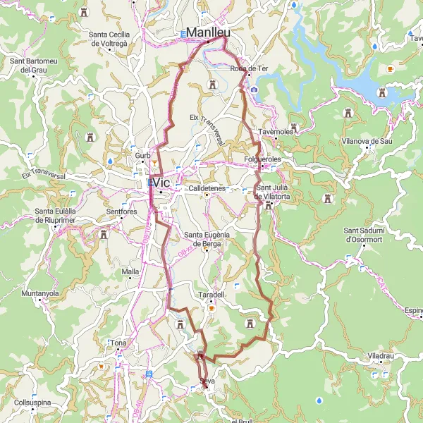 Miniatua del mapa de inspiración ciclista "Ruta de los Castillos" en Cataluña, Spain. Generado por Tarmacs.app planificador de rutas ciclistas