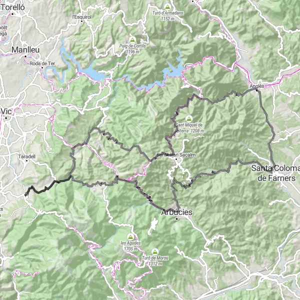 Karten-Miniaturansicht der Radinspiration "Rennradroute über Viladrau und Anglès" in Cataluña, Spain. Erstellt vom Tarmacs.app-Routenplaner für Radtouren