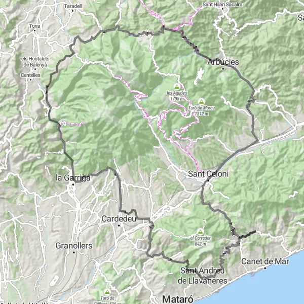 Miniaturní mapa "Silniční kolo kolem Sevy" inspirace pro cyklisty v oblasti Cataluña, Spain. Vytvořeno pomocí plánovače tras Tarmacs.app