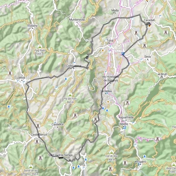 Map miniature of "Road Cycling Route: Exploring the Surroundings of Taradell" cycling inspiration in Cataluña, Spain. Generated by Tarmacs.app cycling route planner