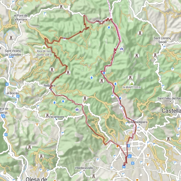 Miniature de la carte de l'inspiration cycliste "Les hauteurs de Mura" dans la Cataluña, Spain. Générée par le planificateur d'itinéraire cycliste Tarmacs.app