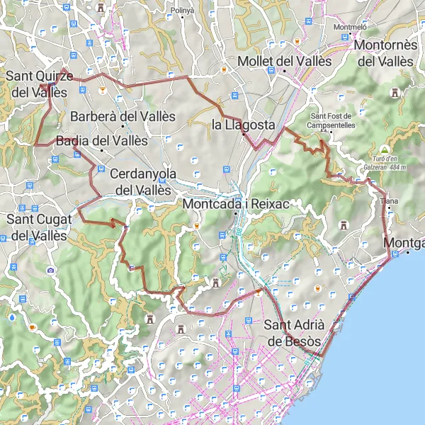 Map miniature of "Terrassa and the Hills" cycling inspiration in Cataluña, Spain. Generated by Tarmacs.app cycling route planner