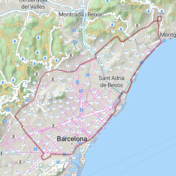 Miniaturní mapa "Gravel trail kolem Tiana" inspirace pro cyklisty v oblasti Cataluña, Spain. Vytvořeno pomocí plánovače tras Tarmacs.app