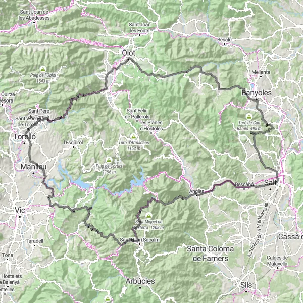 Map miniature of "Bracons Epic Road Ride" cycling inspiration in Cataluña, Spain. Generated by Tarmacs.app cycling route planner