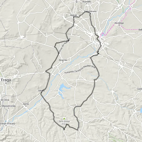 Miniatura mapy "Trasa przez Torrefarrera i okoliczne miasta" - trasy rowerowej w Cataluña, Spain. Wygenerowane przez planer tras rowerowych Tarmacs.app