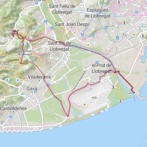 Map miniature of "Gravel Loop near Torrelles de Llobregat" cycling inspiration in Cataluña, Spain. Generated by Tarmacs.app cycling route planner