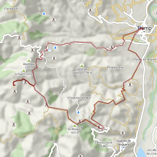 Miniatua del mapa de inspiración ciclista "Ruta Grava - Serrat del Pui y más allá" en Cataluña, Spain. Generado por Tarmacs.app planificador de rutas ciclistas