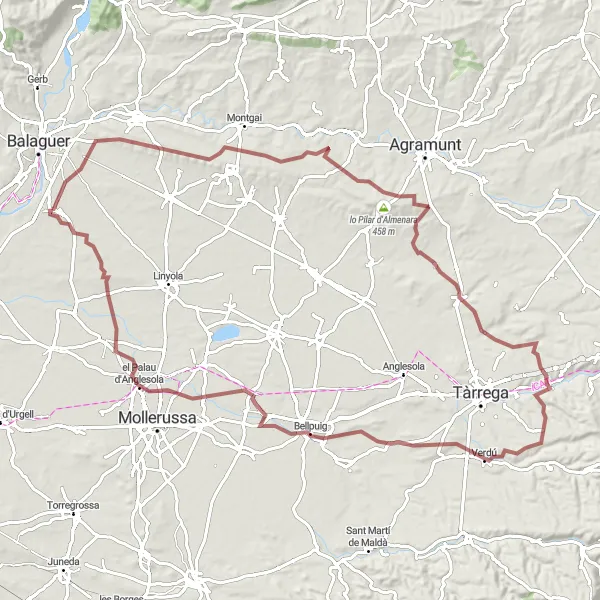 Miniature de la carte de l'inspiration cycliste "Les Chemins de Montmagastrell" dans la Cataluña, Spain. Générée par le planificateur d'itinéraire cycliste Tarmacs.app
