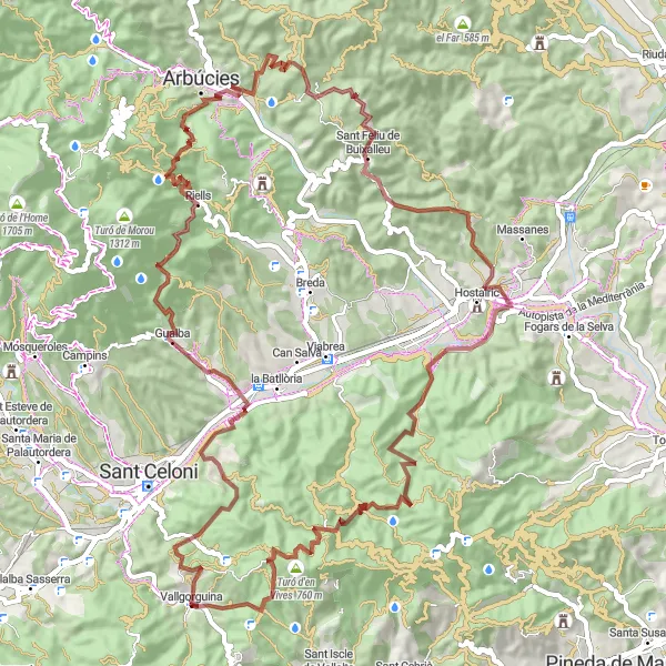 Miniatura della mappa di ispirazione al ciclismo "Rotta Gravel Pittoresca tra i Monti Catalani" nella regione di Cataluña, Spain. Generata da Tarmacs.app, pianificatore di rotte ciclistiche