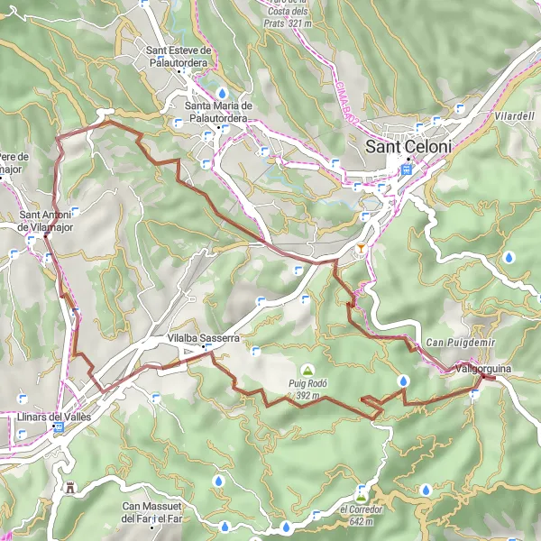 Karten-Miniaturansicht der Radinspiration "Gravelherausforderung um Vallgorguina" in Cataluña, Spain. Erstellt vom Tarmacs.app-Routenplaner für Radtouren