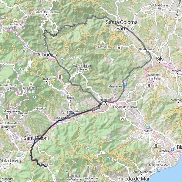 Miniatua del mapa de inspiración ciclista "Ruta dels Turons de Catalunya" en Cataluña, Spain. Generado por Tarmacs.app planificador de rutas ciclistas