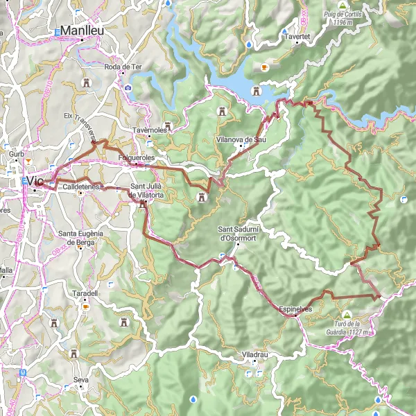 Map miniature of "Folgueroles and the Roman Temple" cycling inspiration in Cataluña, Spain. Generated by Tarmacs.app cycling route planner