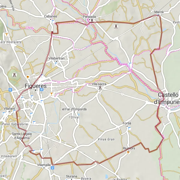 Karten-Miniaturansicht der Radinspiration "Gravelroute durch die Landschaft von Vilafant" in Cataluña, Spain. Erstellt vom Tarmacs.app-Routenplaner für Radtouren