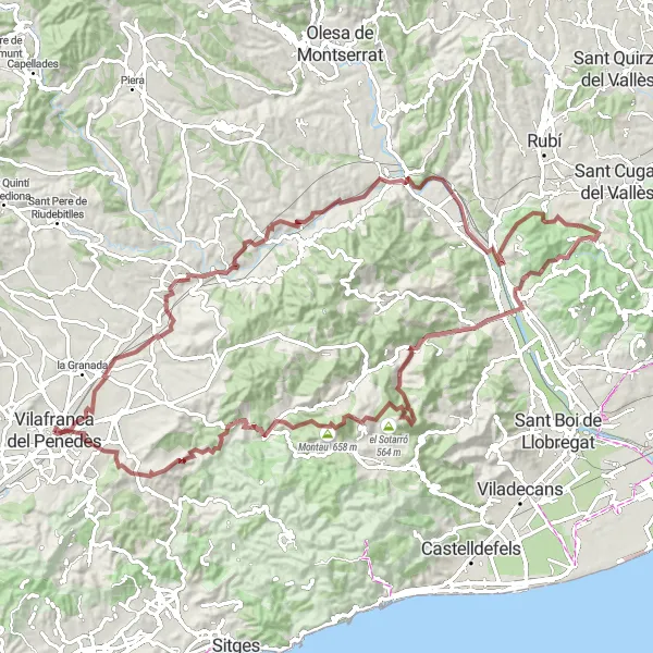 Miniatuurkaart van de fietsinspiratie "Avontuurlijke grindroute door Catalonië" in Cataluña, Spain. Gemaakt door de Tarmacs.app fietsrouteplanner