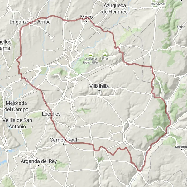 Miniatuurkaart van de fietsinspiratie "Routes rond Ajalvir: Gravel" in Comunidad de Madrid, Spain. Gemaakt door de Tarmacs.app fietsrouteplanner