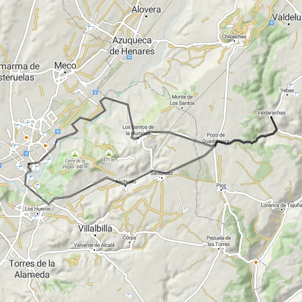 Map miniature of "Historical Cycling Route" cycling inspiration in Comunidad de Madrid, Spain. Generated by Tarmacs.app cycling route planner