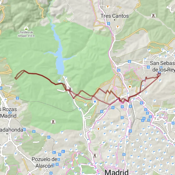 Miniatua del mapa de inspiración ciclista "Ruta de los Caminos de Grava" en Comunidad de Madrid, Spain. Generado por Tarmacs.app planificador de rutas ciclistas
