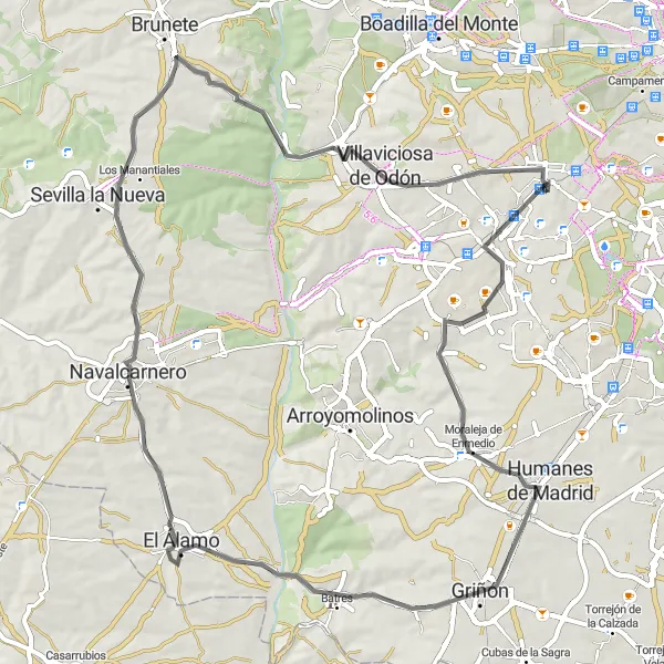 Miniatua del mapa de inspiración ciclista "Ruta en bicicleta de carretera desde Alcorcón hasta la calle Mayor" en Comunidad de Madrid, Spain. Generado por Tarmacs.app planificador de rutas ciclistas