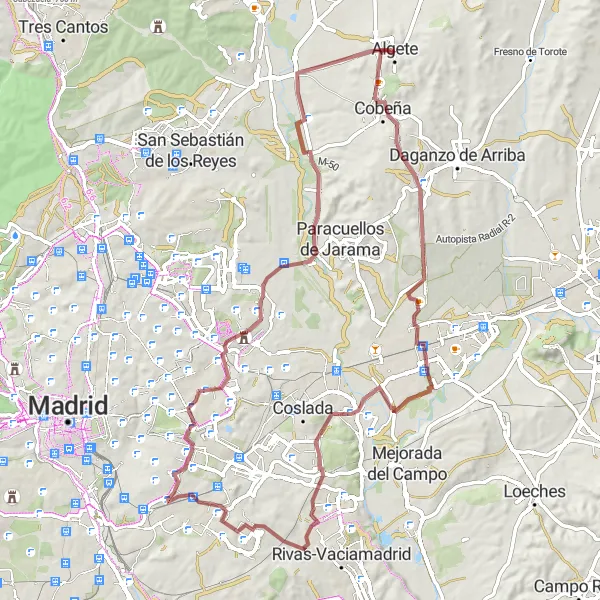 Miniatua del mapa de inspiración ciclista "Ruta de Grava Alrededor de Algete" en Comunidad de Madrid, Spain. Generado por Tarmacs.app planificador de rutas ciclistas