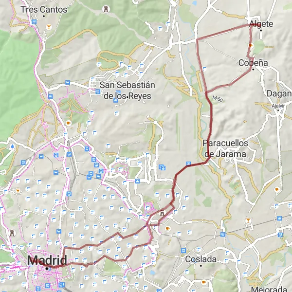 Map miniature of "Algete Gravel Exploration" cycling inspiration in Comunidad de Madrid, Spain. Generated by Tarmacs.app cycling route planner