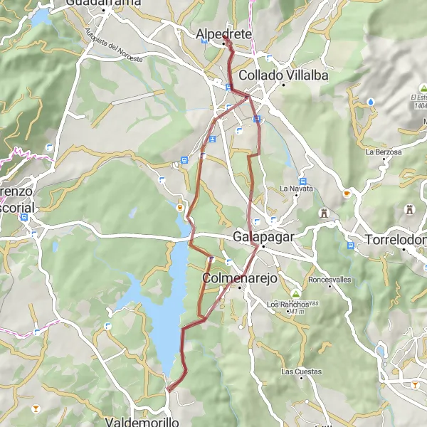 Map miniature of "Alpedrete and Colmenarejo Gravel Route" cycling inspiration in Comunidad de Madrid, Spain. Generated by Tarmacs.app cycling route planner