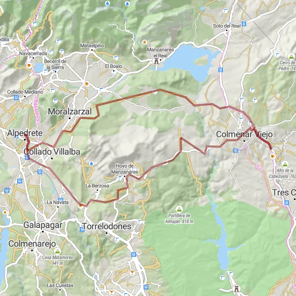 Miniatuurkaart van de fietsinspiratie "Gravelrit Alpedrete - Madrid (alternatieve route)" in Comunidad de Madrid, Spain. Gemaakt door de Tarmacs.app fietsrouteplanner