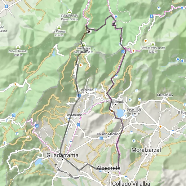 Miniatua del mapa de inspiración ciclista "Ruta en bicicleta de carretera desde Alpedrete: Montañas y Tradiciones" en Comunidad de Madrid, Spain. Generado por Tarmacs.app planificador de rutas ciclistas