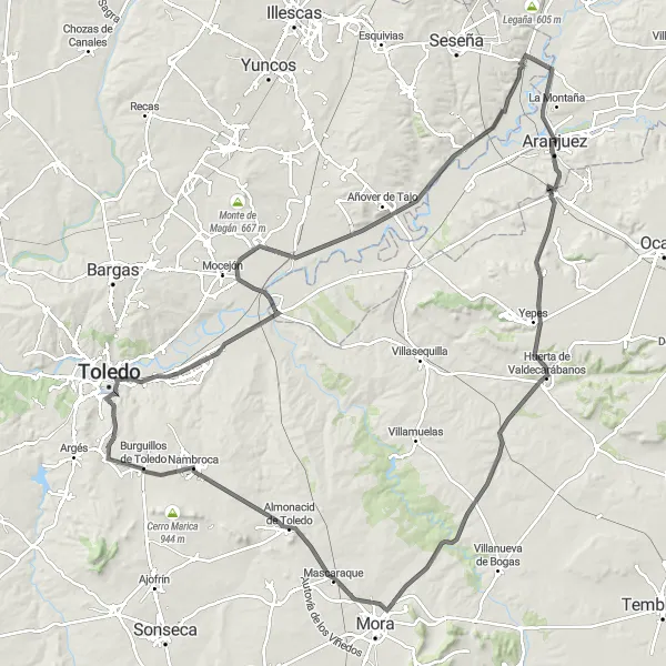 Map miniature of "Royal Castles and Rural Landscapes" cycling inspiration in Comunidad de Madrid, Spain. Generated by Tarmacs.app cycling route planner