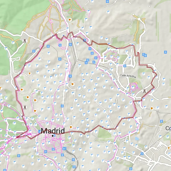 Map miniature of "Gravel Expedition: San Pelayo and Beyond" cycling inspiration in Comunidad de Madrid, Spain. Generated by Tarmacs.app cycling route planner