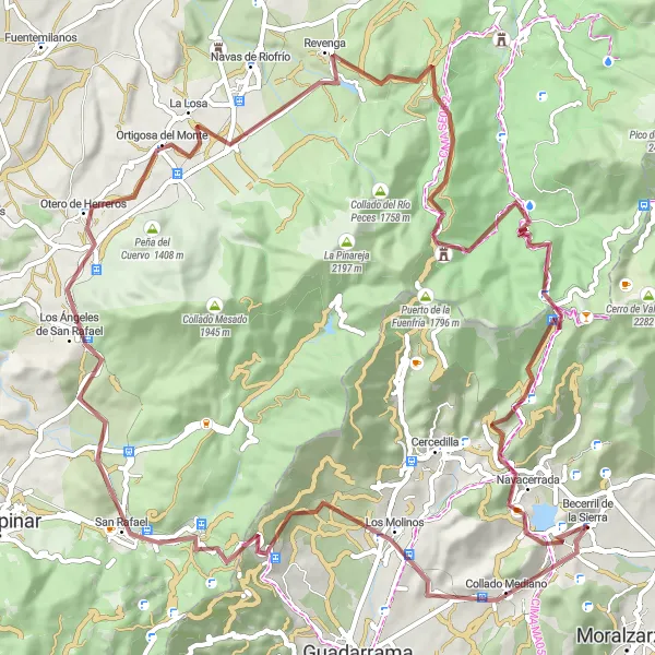 Miniatuurkaart van de fietsinspiratie "Uitdagende gravelroute rondom Becerril de la Sierra" in Comunidad de Madrid, Spain. Gemaakt door de Tarmacs.app fietsrouteplanner