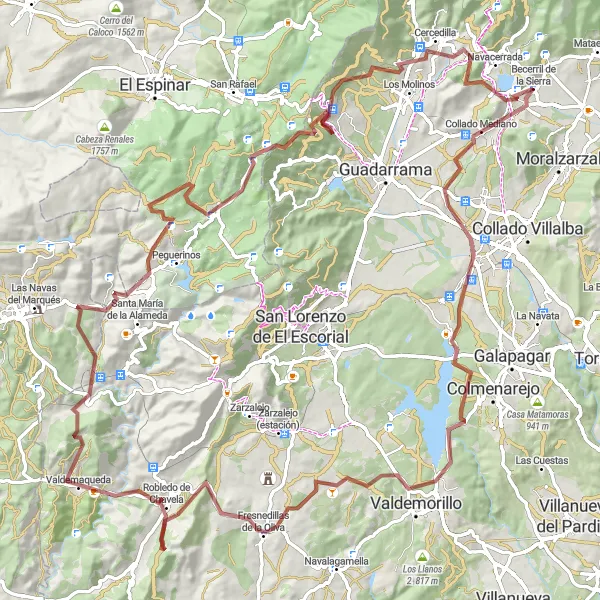 Miniatuurkaart van de fietsinspiratie "Gravel fietsroute Becerril de la Sierra en omgeving" in Comunidad de Madrid, Spain. Gemaakt door de Tarmacs.app fietsrouteplanner